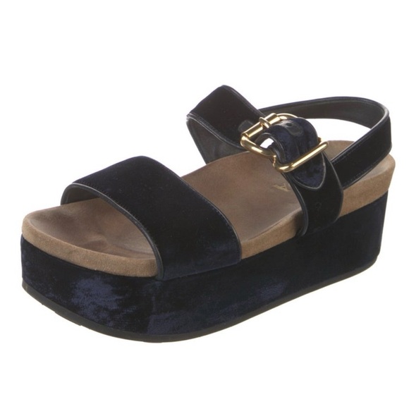 Prada Navy Blue and Tan Platform Sandals - Picture 2 of 5